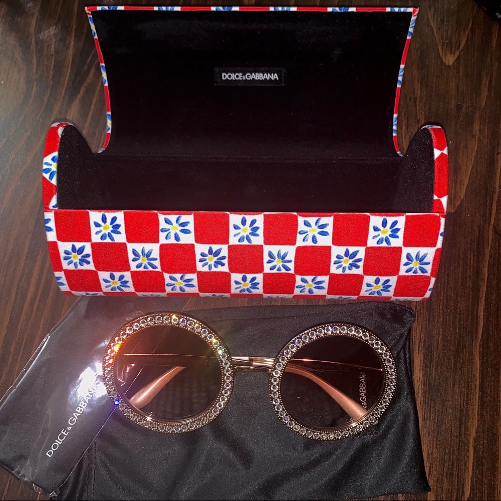 Dolce & Gabbana Rose Gold Round Crystal Sunglasses - Picture 7 of 12